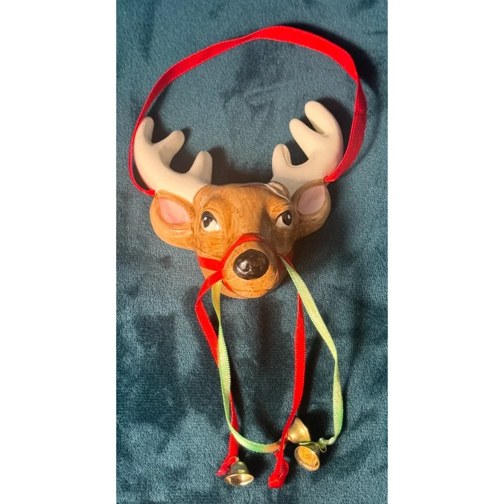 VTG Midwest Imports Reindeer Head Ceramic Christmas Ornament Taiwan - See Pics